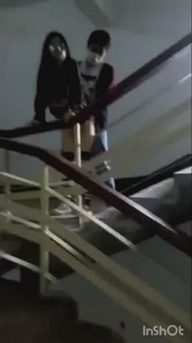 GF get quick bang on stairs