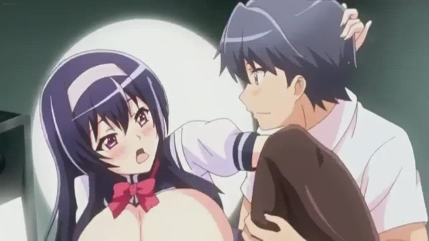 animation anime huge tits schoolgirl stockings uniform gif
