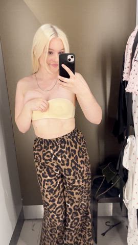 cute dressing room petite public teen tits gif