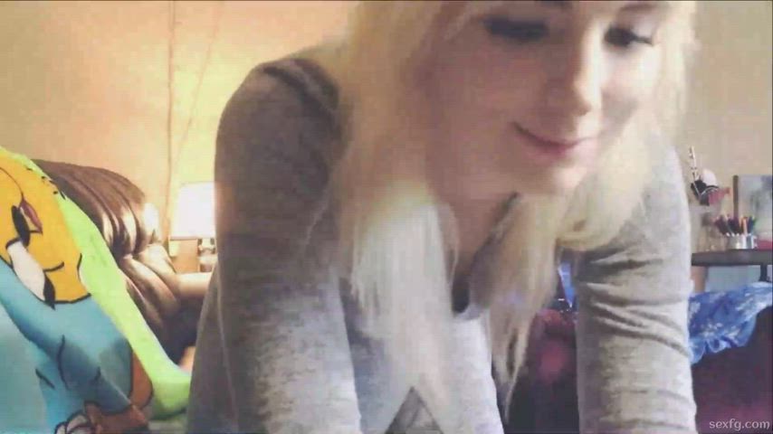 Sweet blonde wearing dress gentle sucks cock in POV