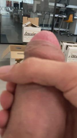 cock jerk off public work gif