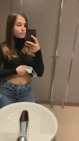 Bathroom Big Tits Female Public Selfie Tits Women gif