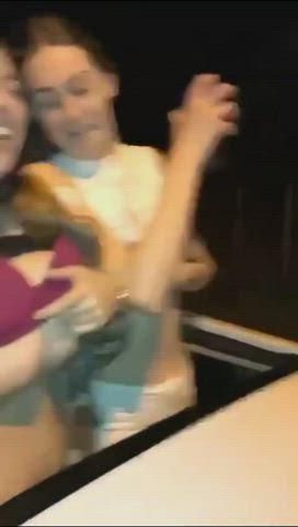 flashing kissing lesbian natural tits public real couple teens gif