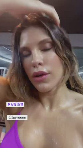 blonde boobs brazilian facial goddess green eyes gym tease wet gif