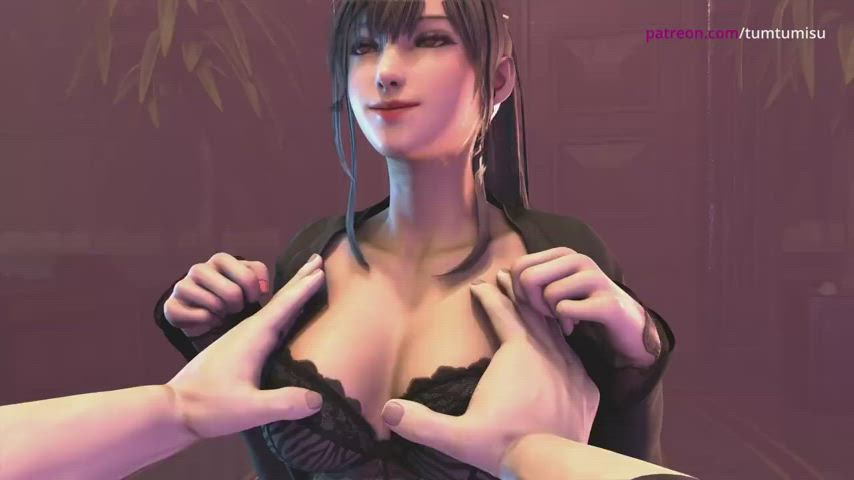 animation boobs cleavage groping gif