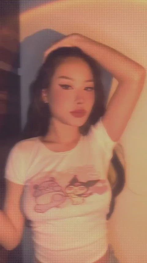 amateur asian babe brunette on/off solo tease teen tits titty drop gif