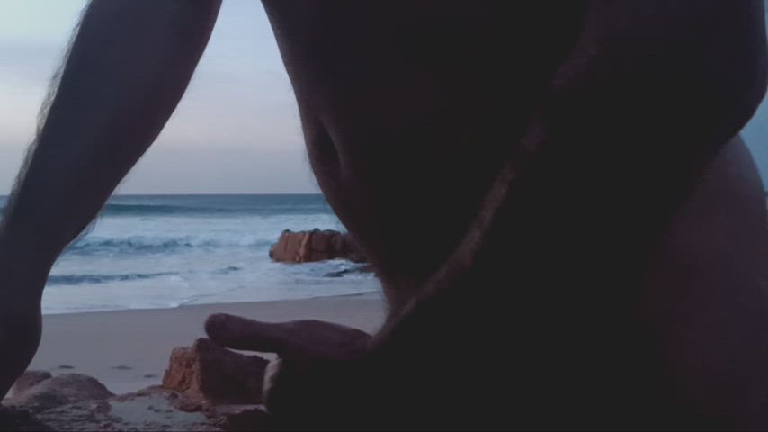 beach erection jerk off male masturbation masturbating outdoor gif