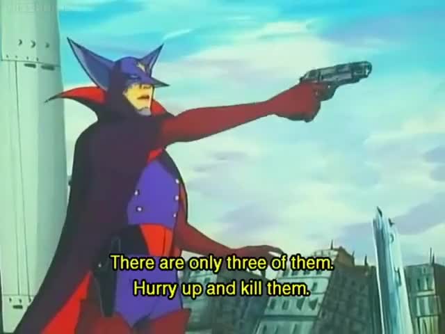 Gatchaman Ryo headbutts three dudes down the stairs