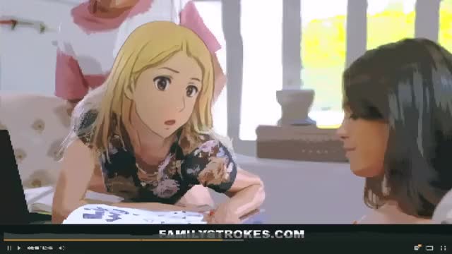 [Anime Filter] Schoolgirl "studies" at her friends house.