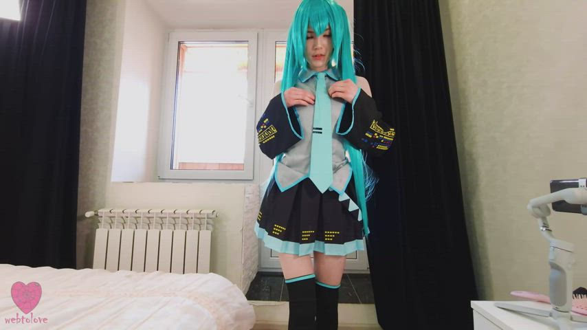 Boobs Cosplay Costume Hatsune Miku Natural Tits Small Nipples Small Tits Tease Undressing