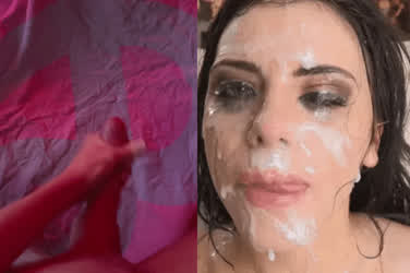 Adding more cum to Adrianas cum filled face