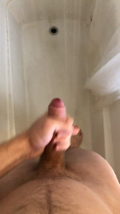Uncut cumming in the shower