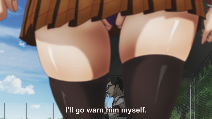 anime boobs cleavage ecchi schoolgirl skirt stockings thong upskirt gif