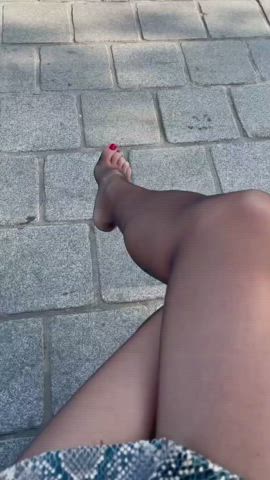 Boots Feet Pantyhose Public gif