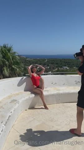 behind the scenes onlyfans rhian sugden swimsuit tease gif