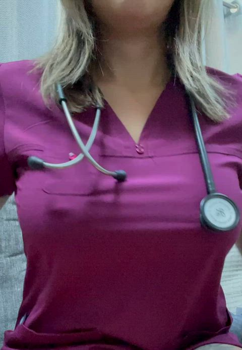 No bra under my scrubs today. what do you think