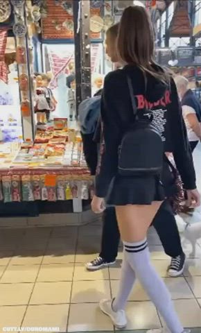 amateur ass exhibitionist flashing public pussy skirt upskirt voyeur gif