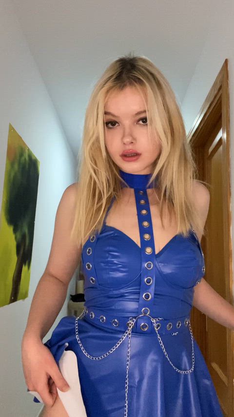 A magnificent blue shiny dress