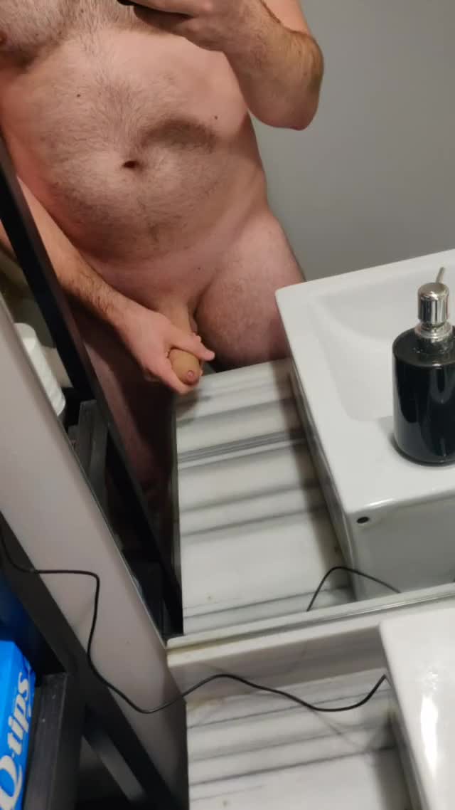 Uncut cock mirror jerkoff