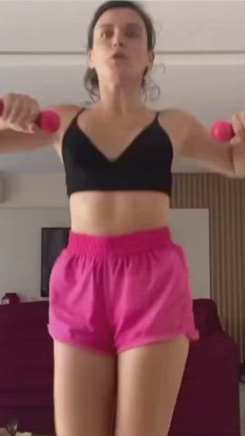 babe boobs brazilian brunette celebrity jiggling workout gif