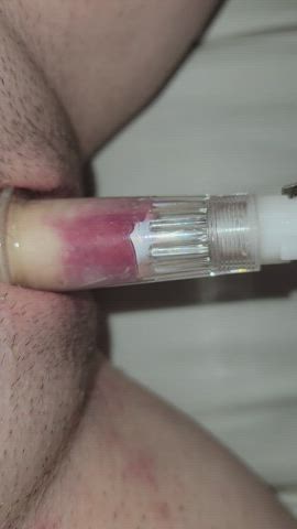 Playing with my pumped clit [f]