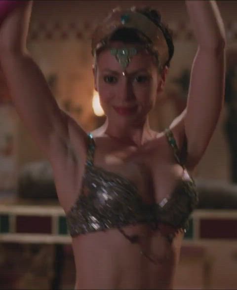 alyssa milano cleavage dancing gif