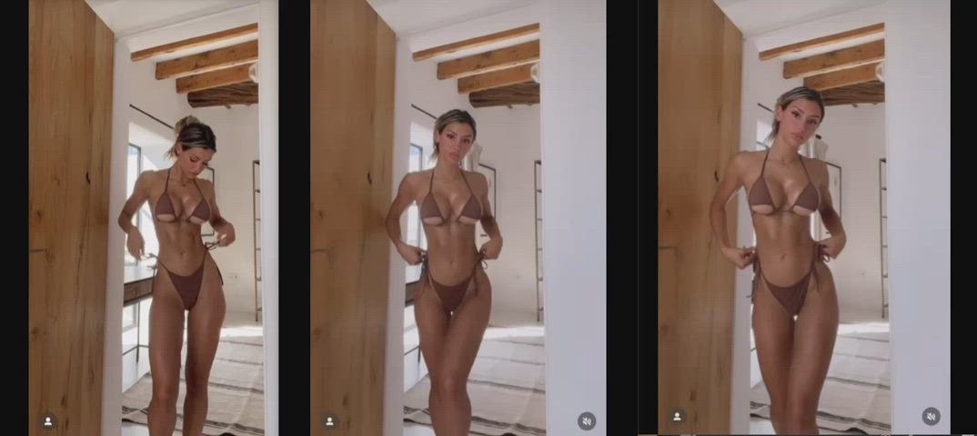bikini brunette non-nude split screen porn gif
