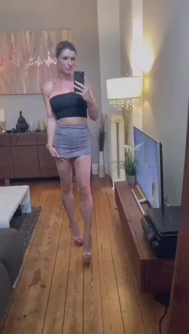 Blonde Clothed High Heels Kim Rose Legs Skirt Tease gif