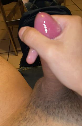 Letting the precum flow out of my cock while intimately edging myself.