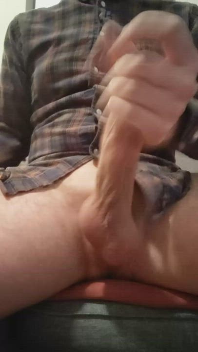 Busting out a big load after I pump my cock with two hands