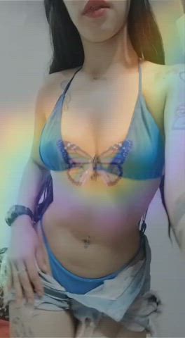 asian bikini blue cosplay curvy long hair strip tattoo gif