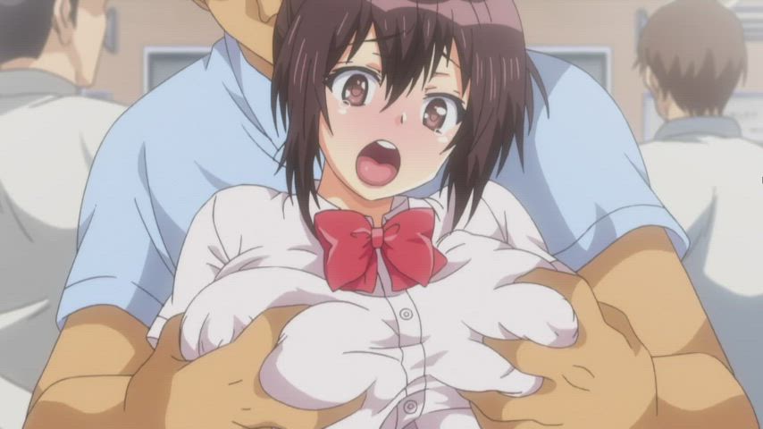 animation anime big tits boobs groping hentai public schoolgirl uniform gif