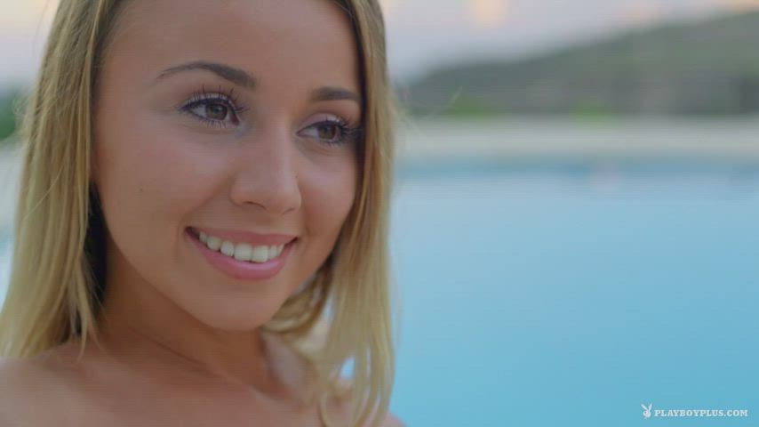 Beautiful blond hanging out at the pool