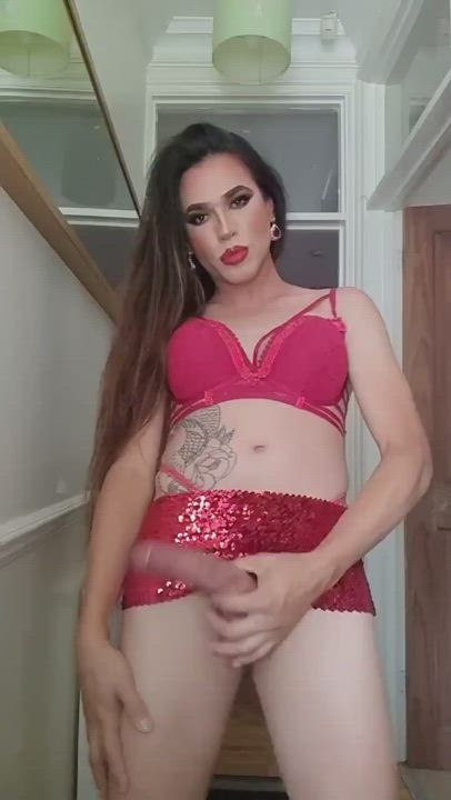 Bouncing Long Hair Mistress Monster Cock Skirt Teasing Trans gif