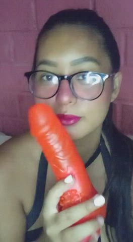 Blowjob Brunette Dildo Glasses Latina Lips gif