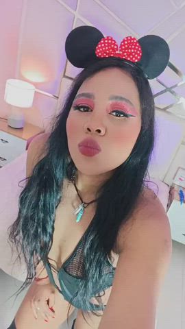 costume ebony hotwife lingerie lipstick long hair milf small tits teasing gif