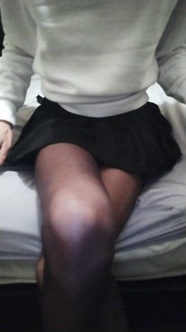 crossdressing femboy secretary skirt solo tease tights gif