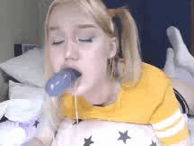 Ahegao Blonde Choking Deepthroat Dildo Huge Dildo Pigtails Sloppy Throat Throat Fuck