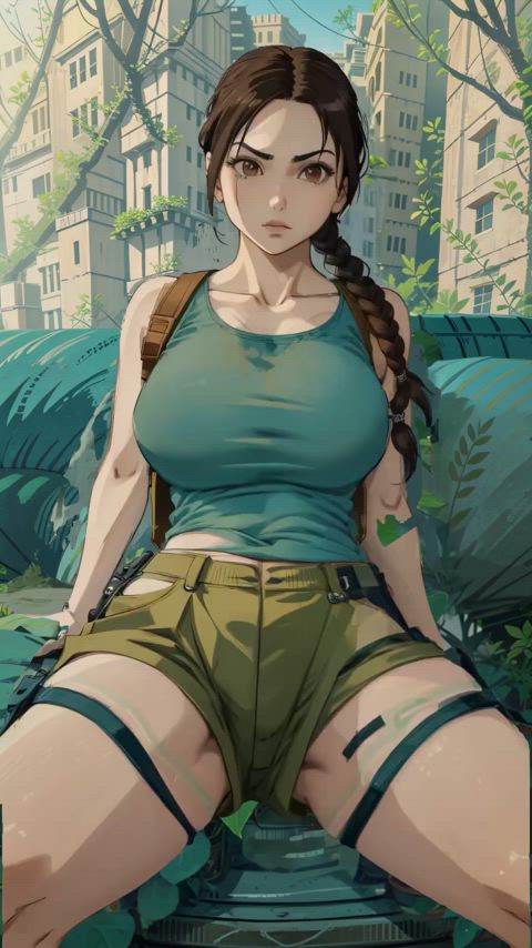 animation anime big tits boobs ecchi hentai lara croft tease teasing animated-sex