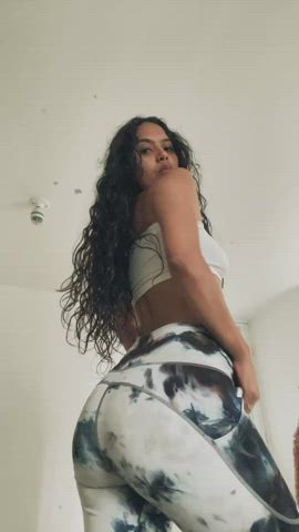 asshole big ass brunette curly hair fitness leggings lingerie long hair small tits