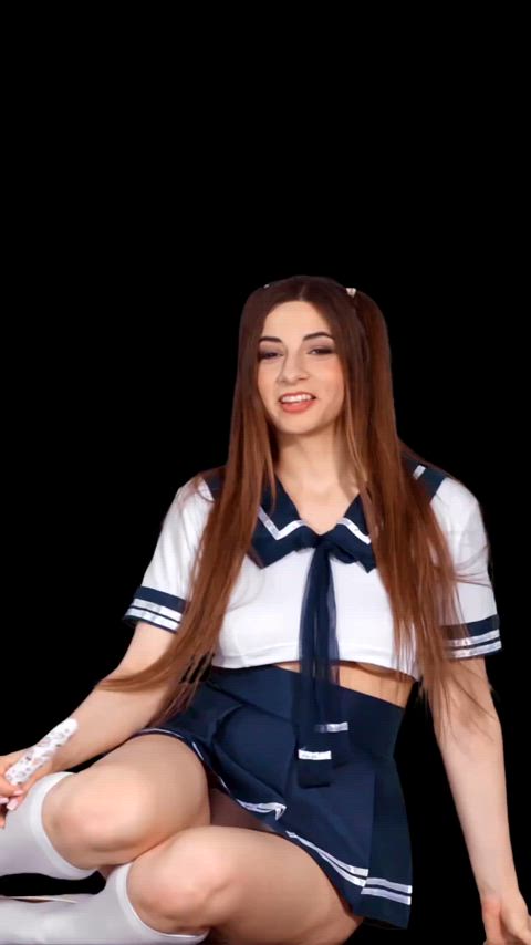 big tits bouncing tits dancing flashing schoolgirl tank top gif