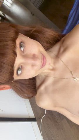beautiful boobs redhead squeezing topless gif