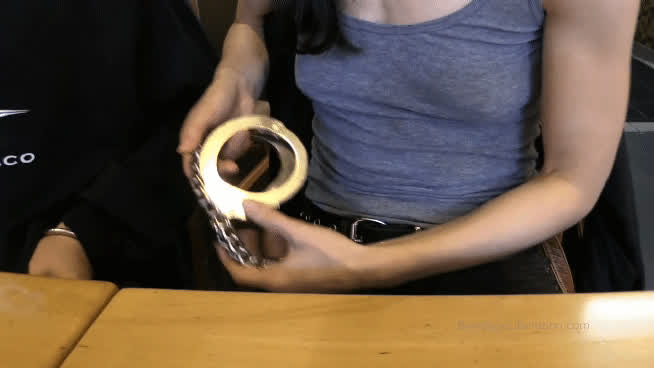 femdom handcuffed public submission gif