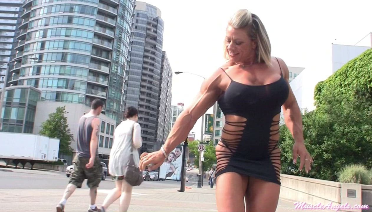 Big Tits Blonde Bodybuilder Dress Fake Tits Muscular Milf gif