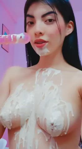 Blowjob Colombian Cute Latina Milking Natural Tits Teen Topless gif