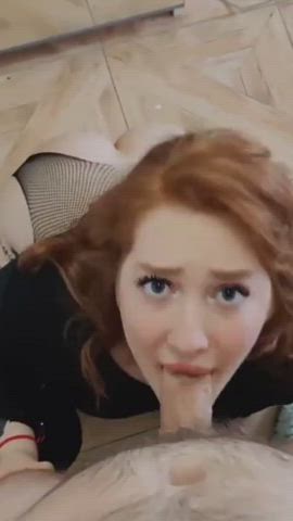 big ass big dick blowjob deepthroat eye contact face fuck pawg redhead gif