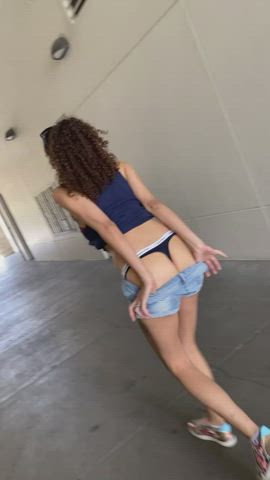 Ebony Public Thong gif