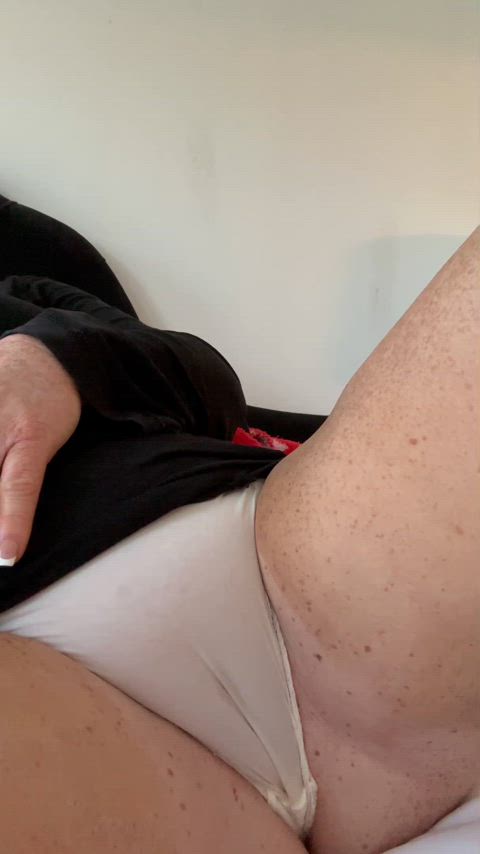 Redhead already has a wet spot then masturbating in her panties what do you think