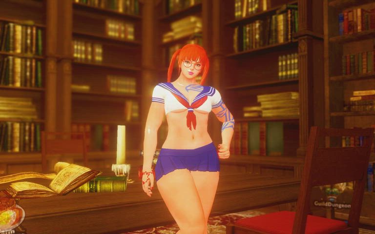 3d freckles glasses green eyes pigtails redhead schoolgirl tattoo thick gif