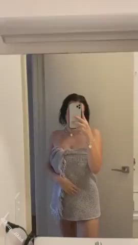 Amateur Bathroom Big Tits Busty Mirror Strip Towel gif